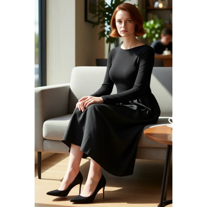 Kadın Düz Desen Standart Kol Kış Sezonu Maxi Elbise Skater Kalıp Rahat ve Şık Kombinler İçin