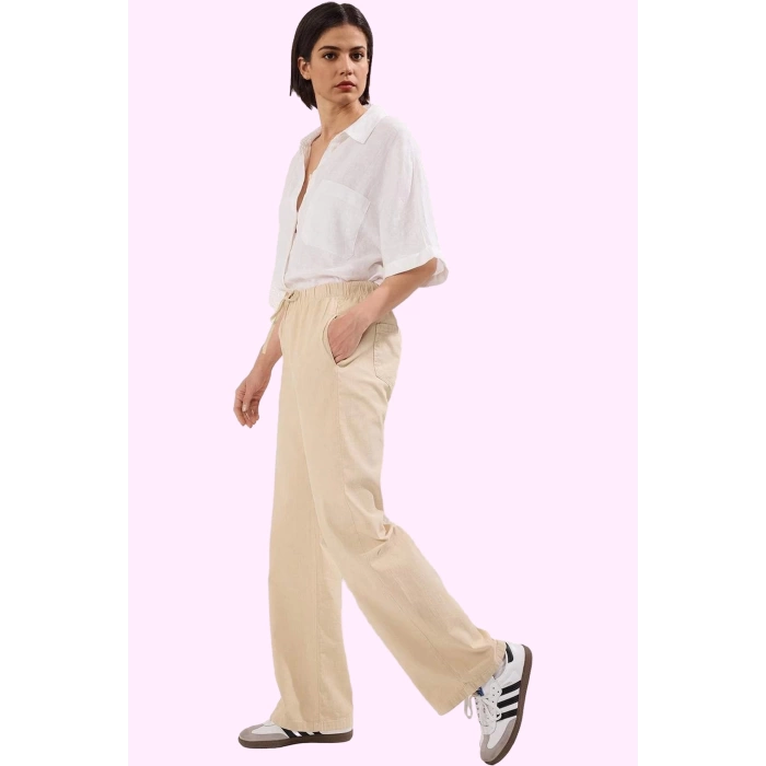 Kadın Düz Desen Wide Leg Pantolon Yüksek Bel Rahat Günlük Stil Hafta Sonu Kaliteli Malzeme
