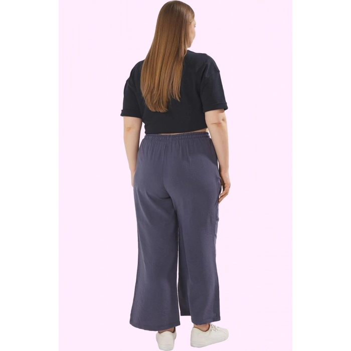 Kadın Düz Desenli Geniş Paça Pantolon Yüksek Bel Lastikli Rahat Yaz Aylarının Vazgeçilmezi