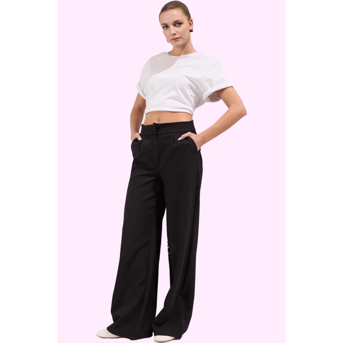 Kadın Düz Desenli Geniş Paça Pantolon Yüksek Bel Wide Leg Kesim Günlük Ve İş Modern Tasarım