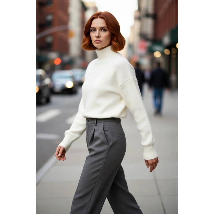 Kadın Düz Dokulu Oversize Triko Kazak Soğuk Günlerde Sıcaklık ve Rahatlığı Bir Arada Sunar