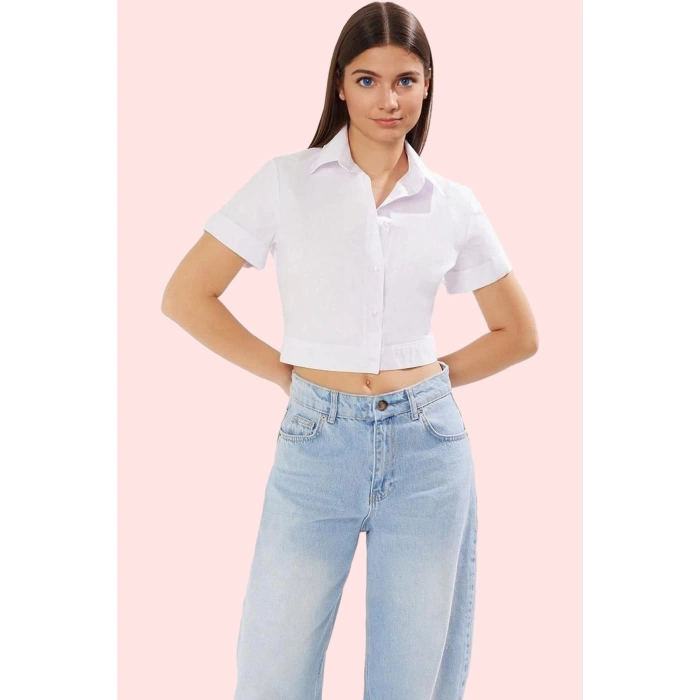 Kadın Düz Dokuma Crop Gömlek Sırt Bağcıklı Fitted Günlük Ve Özel Günler Yaz Aylarının Vazgeçilmezi