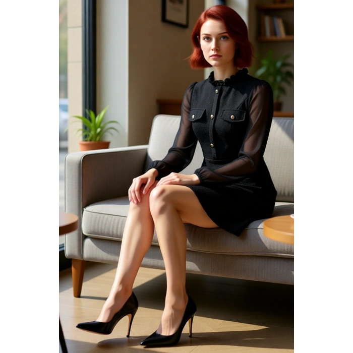 Kadın Ekru Dik Yaka Dokuma Tüvit Skater Mini Elbise Balon Kol Detaylı Casual Şık Tasarım Kaliteli