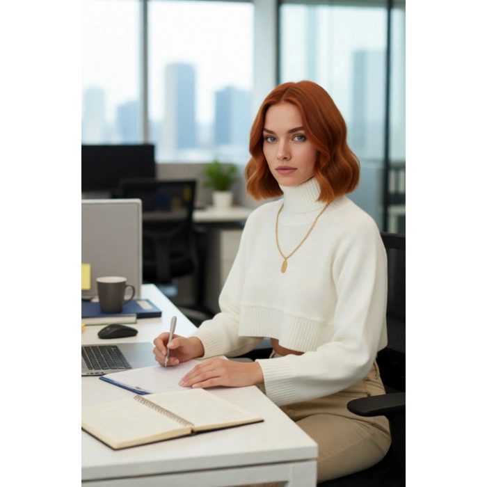 Kadın Ekru Oversize Süper Crop Dik Yaka Triko Kazak Düşük Kol Kışlık Güncel Moda Trendi Kaliteli