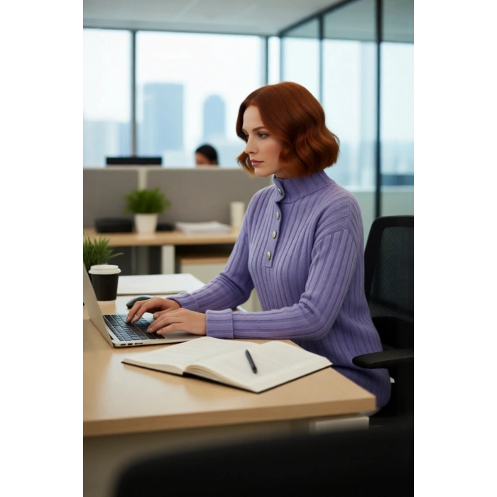 Kadın Ekru Rahat Kalıp Düz Desen Düğmeli Yaka Triko Kazak Sonbahar Kış Gardıropların Yıldızı