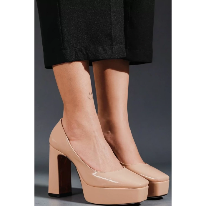 Kadın Elegant Ayakkabı Bebe Mavi Kalın Topuklu Ayakkabı Stiletto Özel Tasarım Abiye Ayakkabı