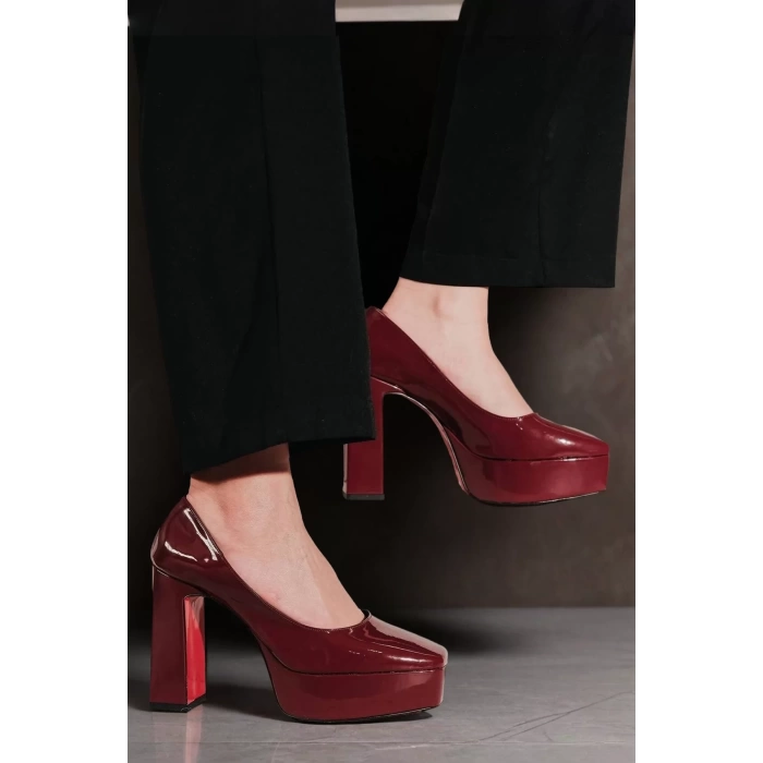 Kadın Elegant Ayakkabı Bebe Mavi Kalın Topuklu Ayakkabı Stiletto Özel Tasarım Abiye Ayakkabı