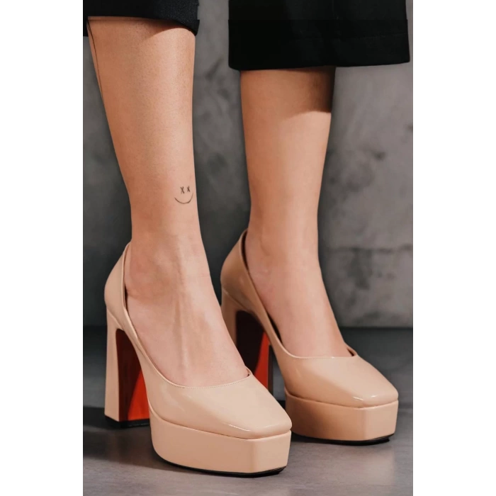 Kadın Elegant Ayakkabı Bebe Mavi Kalın Topuklu Ayakkabı Stiletto Özel Tasarım Abiye Ayakkabı