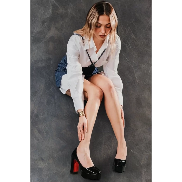 Kadın Elegant Ayakkabı Bebe Mavi Kalın Topuklu Ayakkabı Stiletto Özel Tasarım Abiye Ayakkabı
