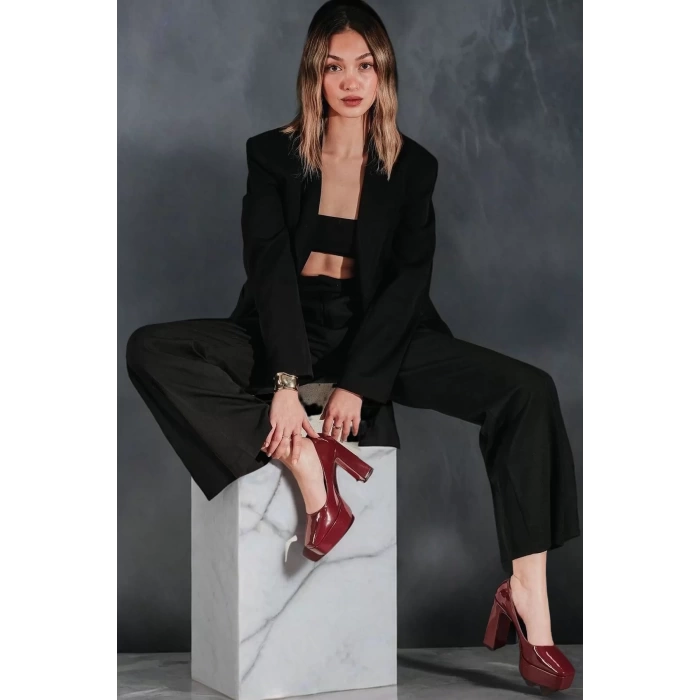 Kadın Elegant Ayakkabı Bebe Mavi Kalın Topuklu Ayakkabı Stiletto Özel Tasarım Abiye Ayakkabı