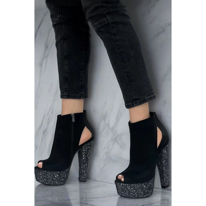 Kadın Elegant Ayakkabı Kalın Topuklu Arka Açık Platform Ayakkabı Özel Tasarım Abiye Ayakkabı