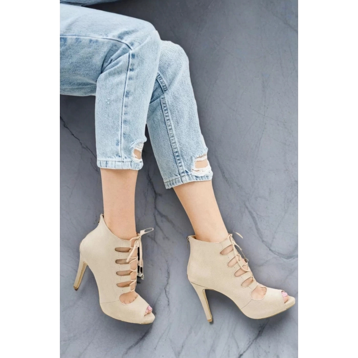 Kadın Elegant Ayakkabı Kısa Platform Bağcıklı Topuklu Ayakkabı Özel Tasarım Abiye Ayakkabı