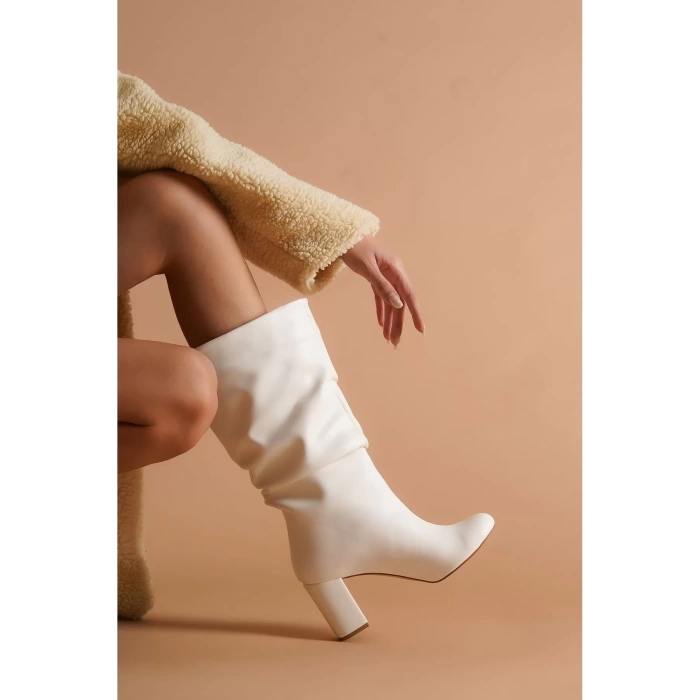 Kadın Elegant Ayakkabı Kısa Topuk Körüklü Çizme Özel Tasarım Abiye Ayakkabı