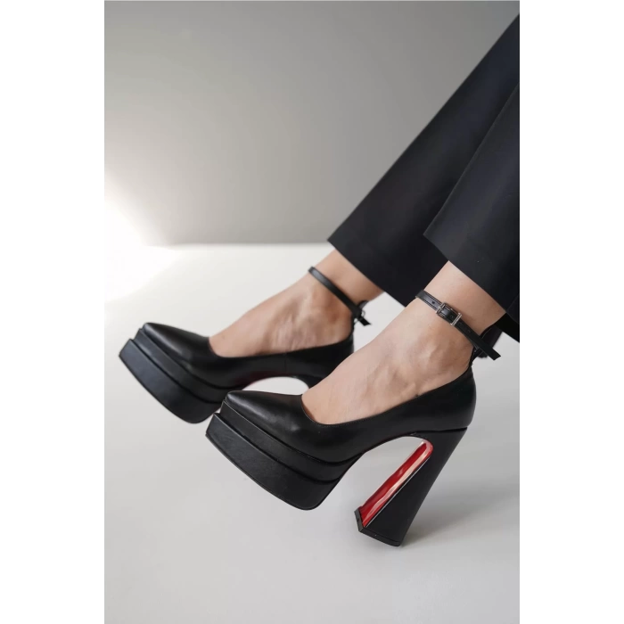 Kadın Elegant Ayakkabı Siyah Çift Platform Ayakkabı Özel Tasarım Abiye Ayakkabı