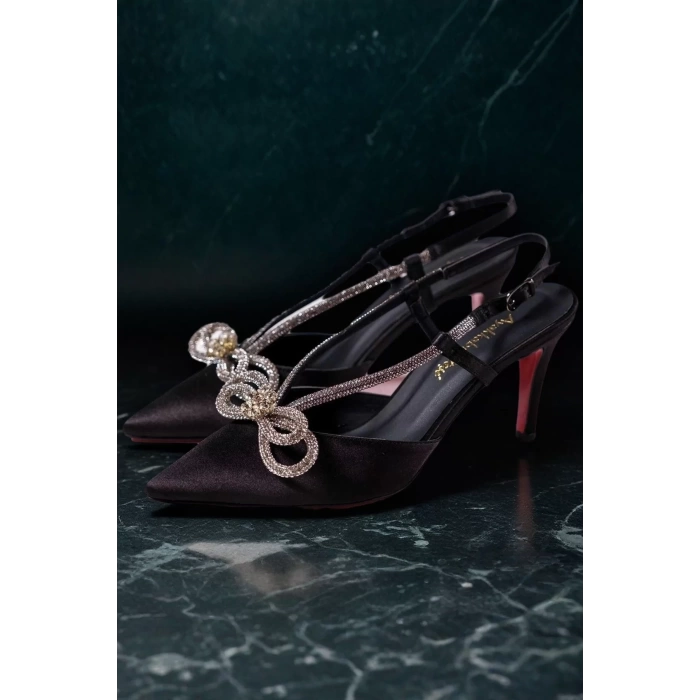 Kadın Elegant Ayakkabı Taş Detaylı Topuklu Ayakkabı Stiletto Özel Tasarım Abiye Ayakkabı
