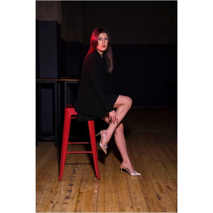 Kadın Elegant Ayakkabı Taş Detaylı Topuklu Ayakkabı Stiletto Özel Tasarım Abiye Ayakkabı