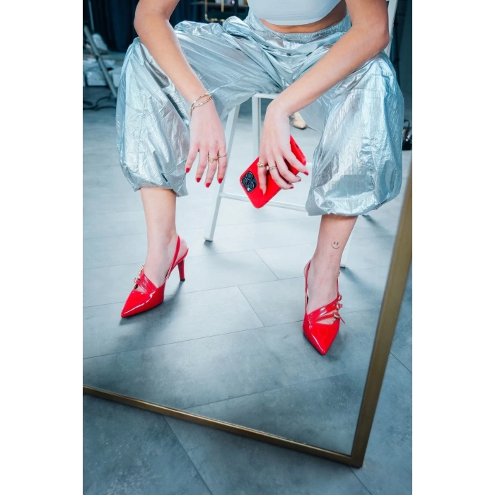 Kadın Elegant Ayakkabı Üç Bant Tokalı Kısa Topuklu Ayakkabı Özel Tasarım Abiye Ayakkabı