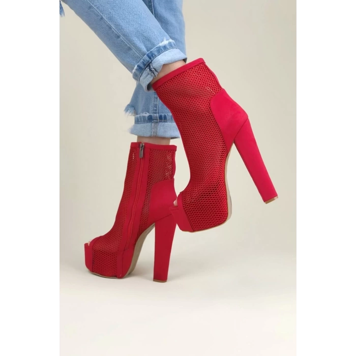 Kadın Elegant Ayakkabı Yüksek Topuk Fileli Yazlık Bot Özel Tasarım Abiye Ayakkabı