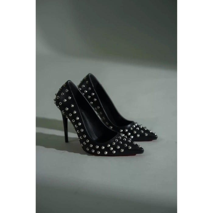 Kadın Elegant Ayakkabı Zımbalı Yüksek Topuklu Ayakkabı Özel Tasarım Abiye Ayakkabı