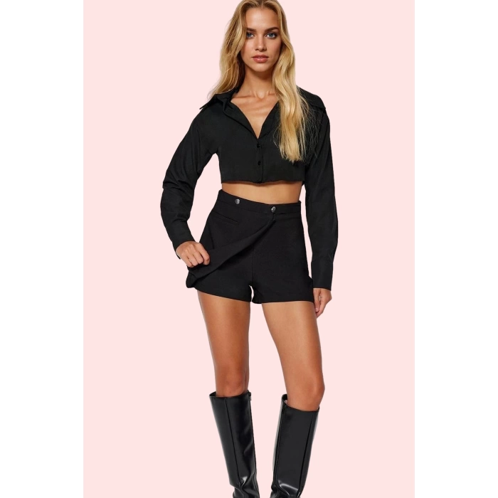 Kadın Finike Dokuma Şort Etek Geniş Paça Normal Bel Polyester Elastan Günlük Modern Tasarım