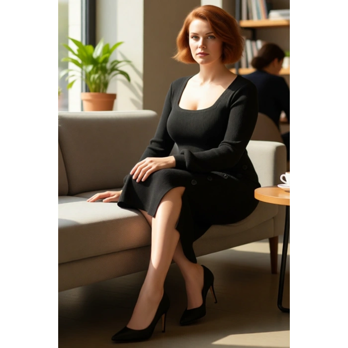 Kadın Fitilli Bodycon Midi Triko Elbise Uzun Kollu Kare Yaka Düğme Detaylı Yırtmaçlı Kaliteli