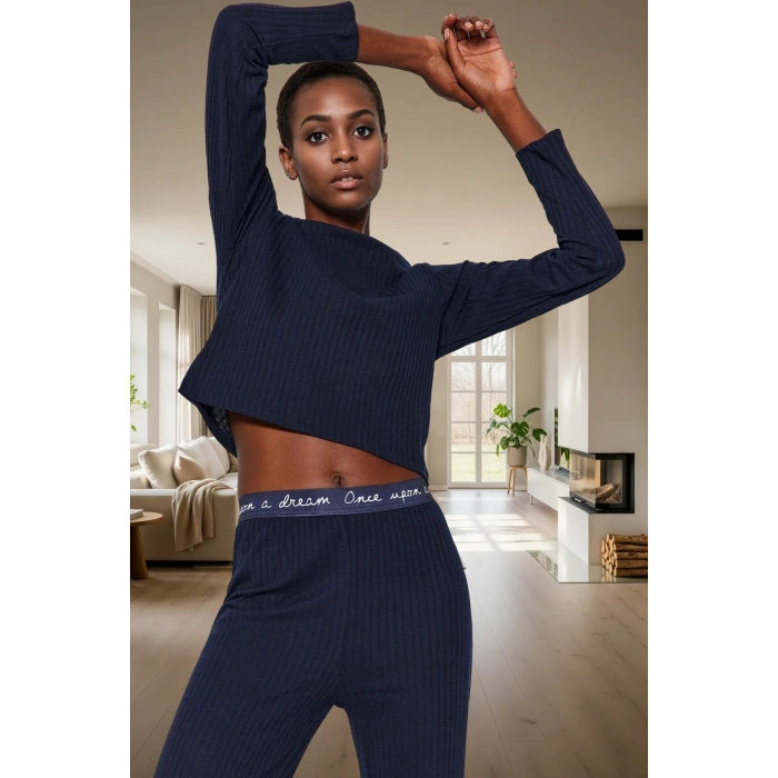 Kadın Fitilli Örme Pijama Takımı Regular Kalıp Rahat Günlük Konforlu Kesim Kaliteli İşçilik