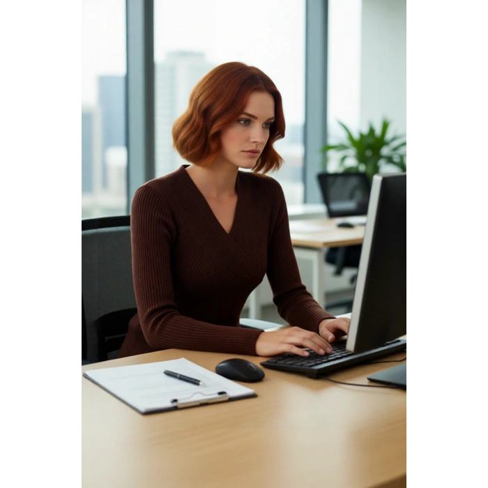 Kadın Fitted Akrilik Kumaş Kruvaze Yaka Uzun Kollu Triko Kazak Günlük Şık Ve Rahat Kullanım İçin