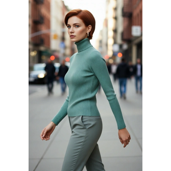 Kadın Fitted Balıkçı Yaka Akrilik Triko Kazak Soğuk Günler İçin Uzun Kollu Şık ve Modern Seçenek