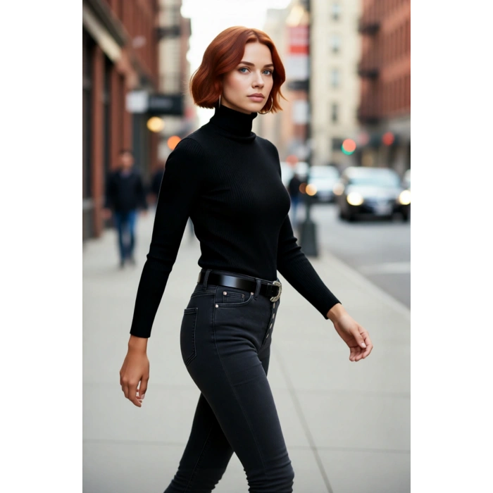 Kadın Fitted Balıkçı Yaka Akrilik Triko Kazak Soğuk Günler İçin Uzun Kollu Şık ve Modern Seçenek