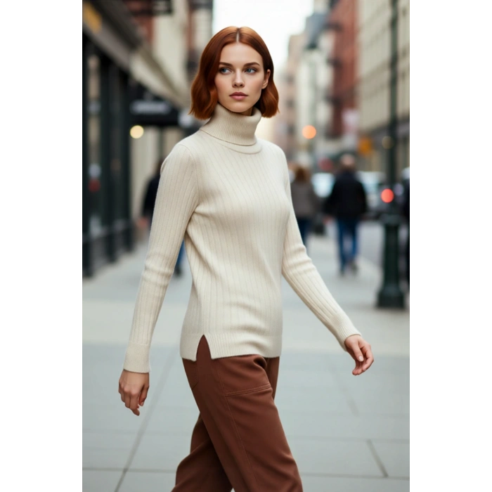 Kadın Fitted Balıkçı Yaka Triko Kazak Basic Koleksiyon Uzun Kol Kış Aylarına Özel Konfor Sunar