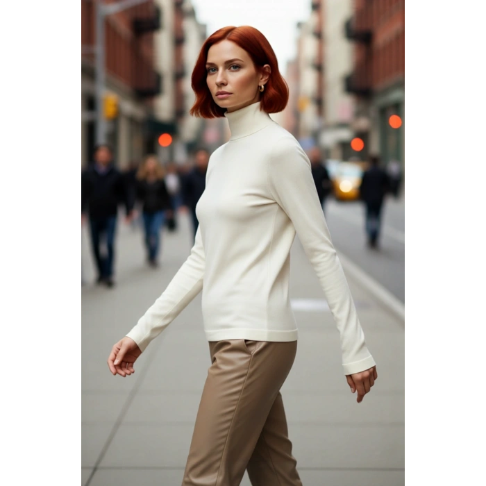 Kadın Fitted Balıkçı Yaka Triko Kazak Düz Desen Standart Kol Basic Siluet Kış Sezonu Şıklığı Sunar