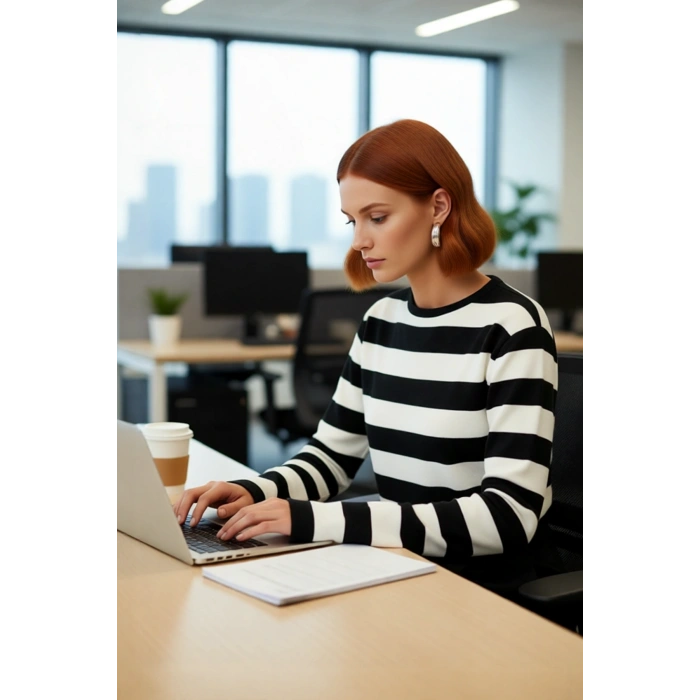 Kadın Fitted Bisiklet Yaka Super Crop Çizgili Triko Kazak İlkbahar Sonbahar Casual Tarz İçin Ideal