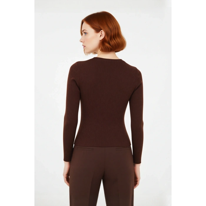 Kadın Fitted Bisiklet Yaka Triko Kazak Uzun Kollu Düz Desen Akrilik Ramadan Koleksiyonu Kaliteli