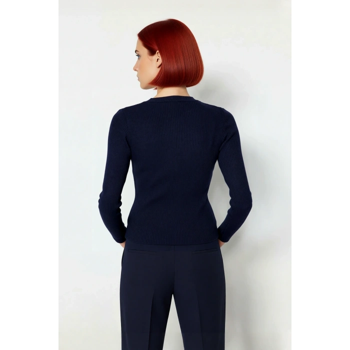 Kadın Fitted Bisiklet Yaka Triko Kazak Uzun Kollu Düz Desen Akrilik Ramadan Koleksiyonu Kaliteli