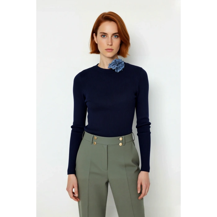 Kadın Fitted Bisiklet Yaka Triko Kazak Uzun Kollu Düz Desen Akrilik Ramadan Koleksiyonu Kaliteli