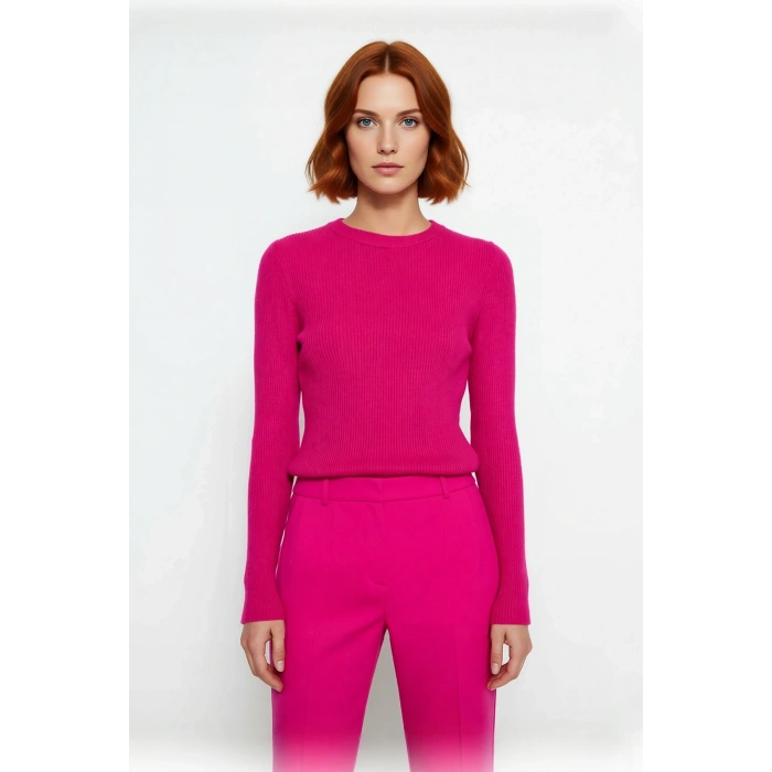 Kadın Fitted Bisiklet Yaka Triko Kazak Uzun Kollu Düz Desen Akrilik Ramadan Koleksiyonu Kaliteli