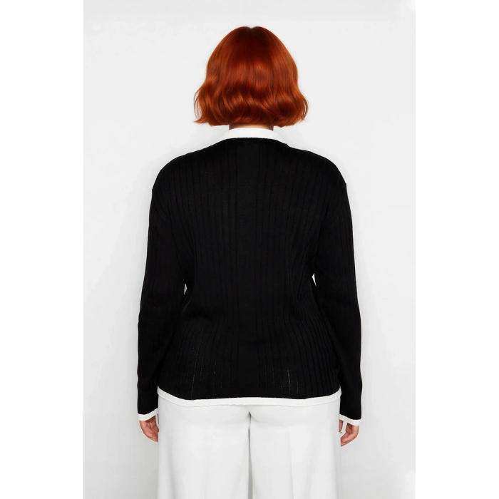 Kadın Fitted Dik Yaka Fitilli Triko Kazak Standart Kol Basic Siluet İnce Akrilik Günlük Şıklık