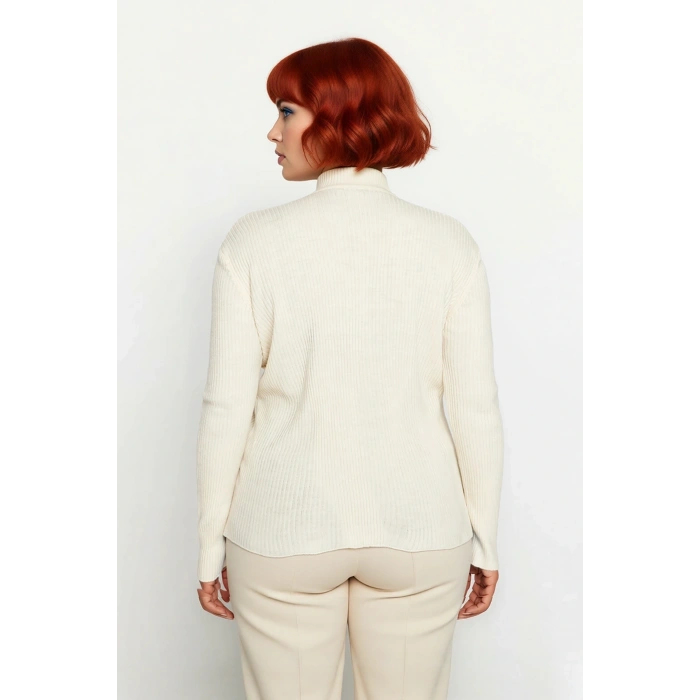 Kadın Fitted Dik Yaka Uzun Kollu Fitilli İnce Akrilik Triko Kazak Günlük Şıklık Sunar Modern Basic