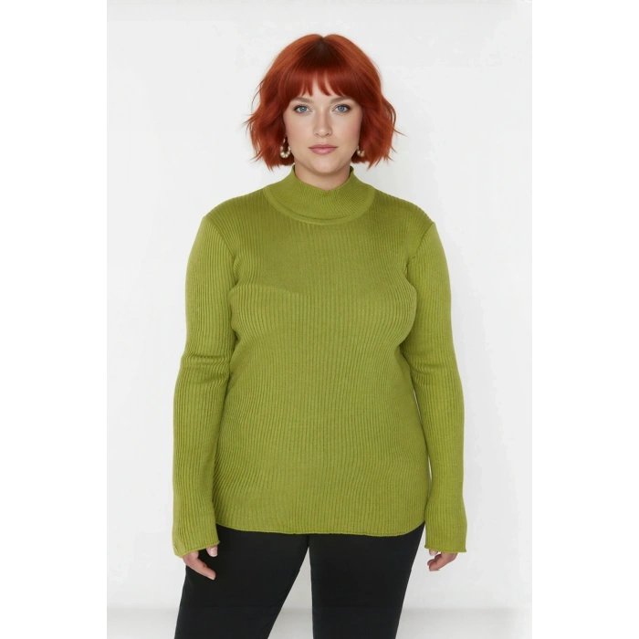 Kadın Fitted Dik Yaka Uzun Kollu Fitilli İnce Akrilik Triko Kazak Günlük Şıklık Sunar Modern Basic