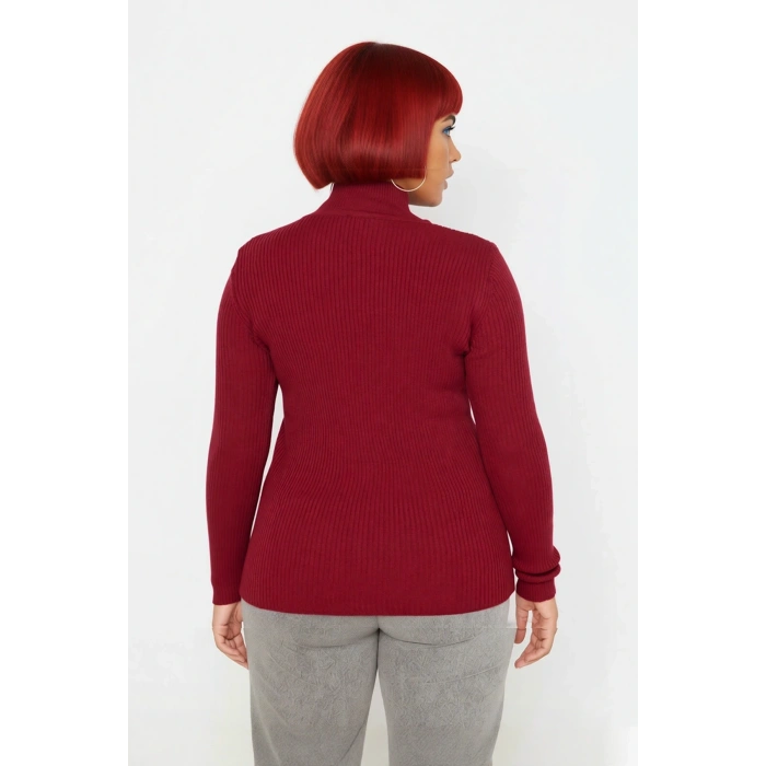 Kadın Fitted Dik Yaka Uzun Kollu Fitilli İnce Akrilik Triko Kazak Günlük Şıklık Sunar Modern Basic