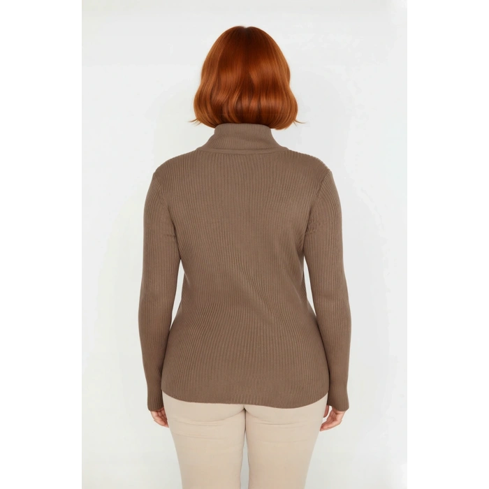 Kadın Fitted Dik Yaka Uzun Kollu Fitilli İnce Akrilik Triko Kazak Günlük Şıklık Sunar Modern Basic