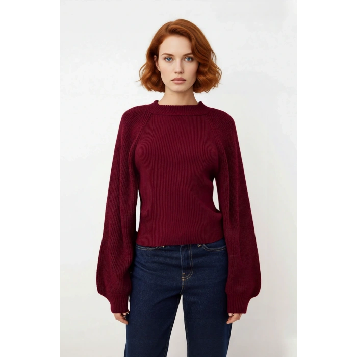 Kadın Fitted Kalıp Dik Yaka Triko Kazak Fitilli Dokuma Uzun Kollu Günlük Şık Kışlık Giyim Seçeneği