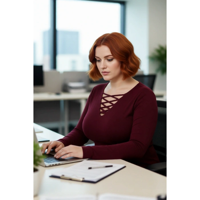 Kadın Fitted Kesim Britli V Yaka Uzun Kollu Triko Bluz Soğuk Havalar İçin Şık Ve Modern Seçim