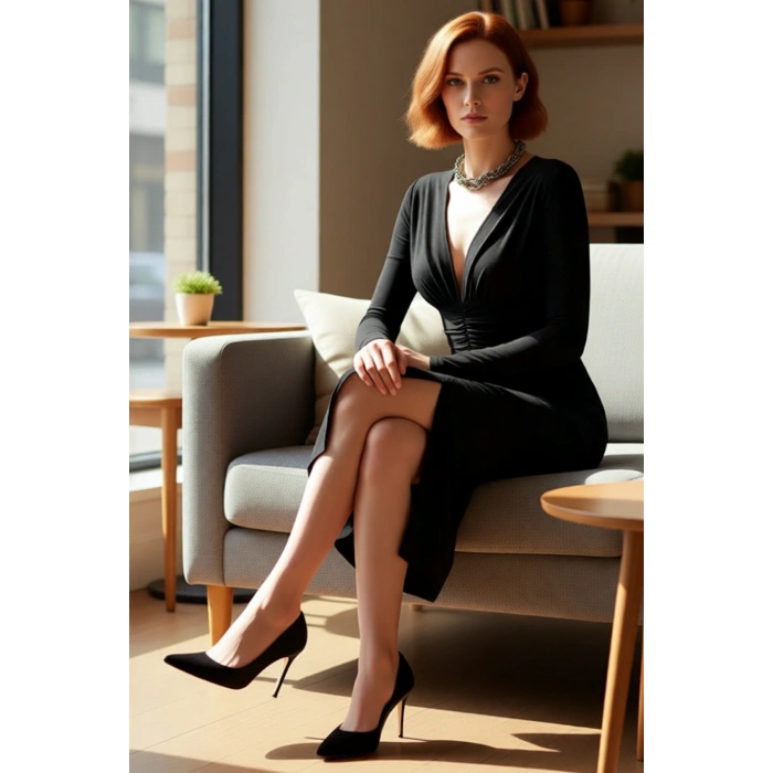 Kadın Fitted Kesim Derin V Yaka Uzun Kollu Midi Boy Büzgülü Elbise Kış Akşamları İçin Zarif Seçim