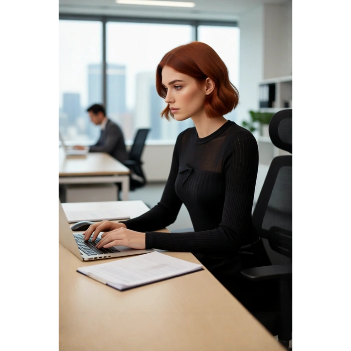 Kadın Fitted Kesim Transparan Detaylı Ajurlu Bisiklet Yaka Merserize Görünümlü Triko Kazak