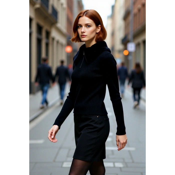 Kadın Fitted Kürklü Yaka Triko Kazak Basic Siluet Uzun Kollu Şık Günlük Gündüz Gece Kombinleri İçin