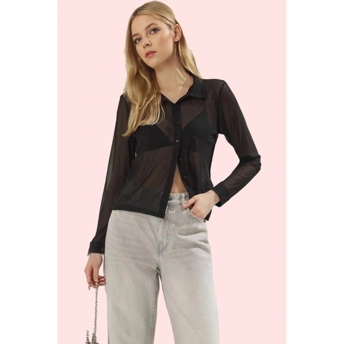 Kadın Fitted Regular Boy Tül Gömlek; Yazın Nefes Alan Şıklığı Günlük Kullanım Modern Tasarım