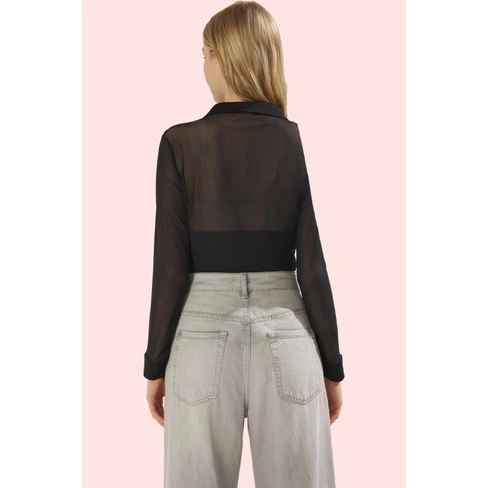 Kadın Fitted Regular Boy Tül Gömlek; Yazın Nefes Alan Şıklığı Günlük Kullanım Modern Tasarım