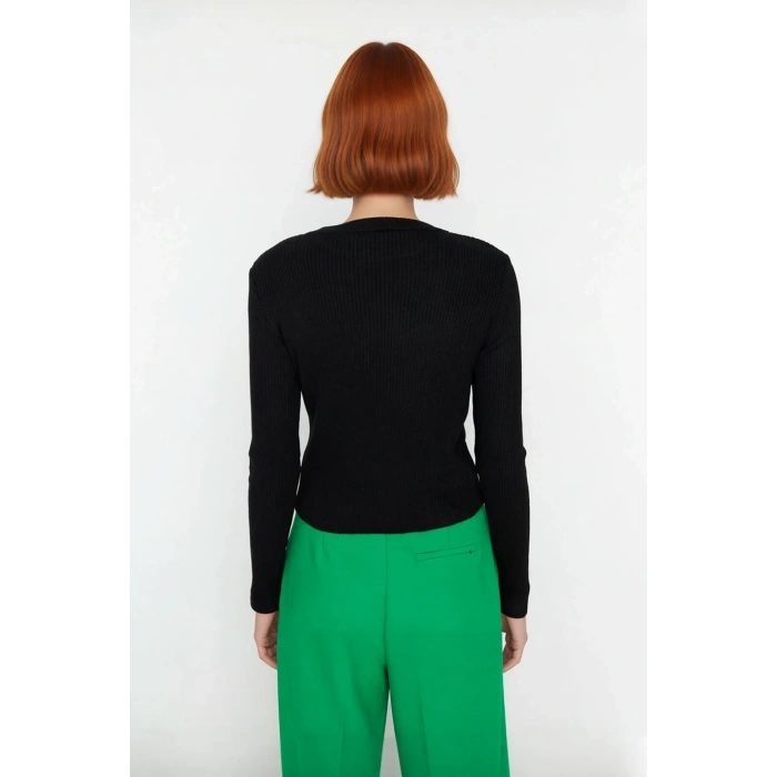 Kadın Fitted Uzun Kol Bisiklet Yaka Triko Kazak Fitilli Düz Desen Akrilik Günlük Şıklık Kaliteli