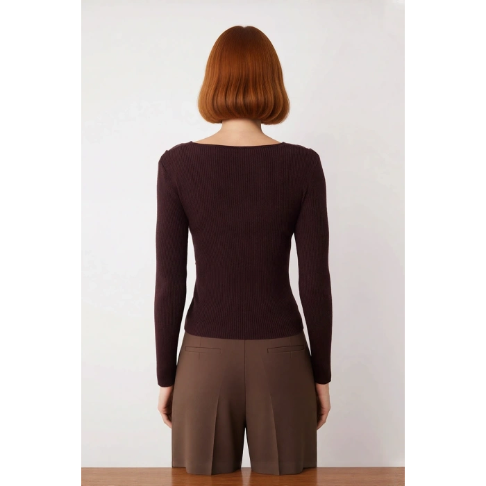 Kadın Fitted V Yaka Drape Detaylı Triko Kazak İlkbahar Sonbahar Günlük Şıklık İçin İdeal Seçim